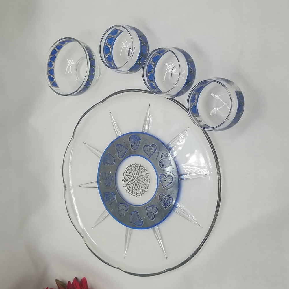 Culver Glass Mid Century Modern Blue Hearts Bar Set - Picture 2 of 16